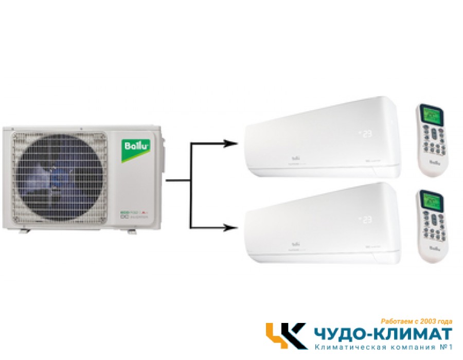 Мульти сплит-система на 2 комнаты Ballu Free Match ERP R32 BA2OI-FM-18HN8/BSUI-FM-09HN8/EU*2