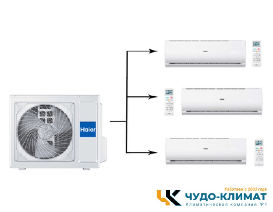 Мульти сплит-система на 3 комнаты Haier Leader Super Match 3U70S2SR5FA/AS07TS6HRA-M*3шт